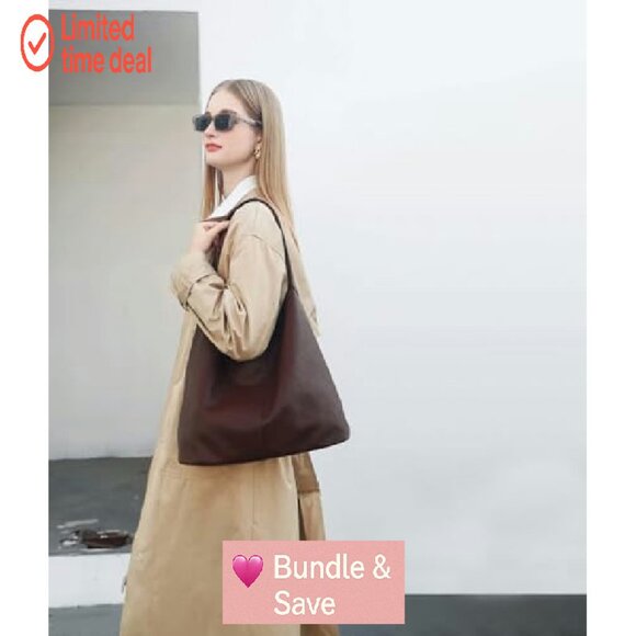 Soft Vegan Leather Hobo Bag, Slouchy Tote for Work Travel Everyday - Picture 4 of 8